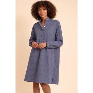 The Sleep Shirt Long Sleep Shirt Blue Micro Check Cotton Nightgown One Size